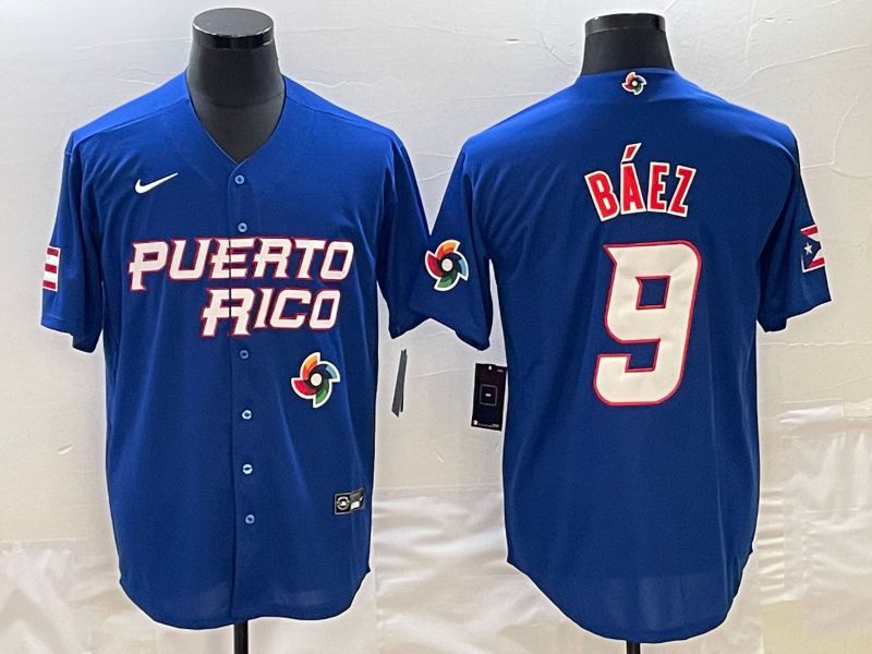 Men 2023 World Cub Puerto Rico #9 Baez Blue Nike MLB Jersey